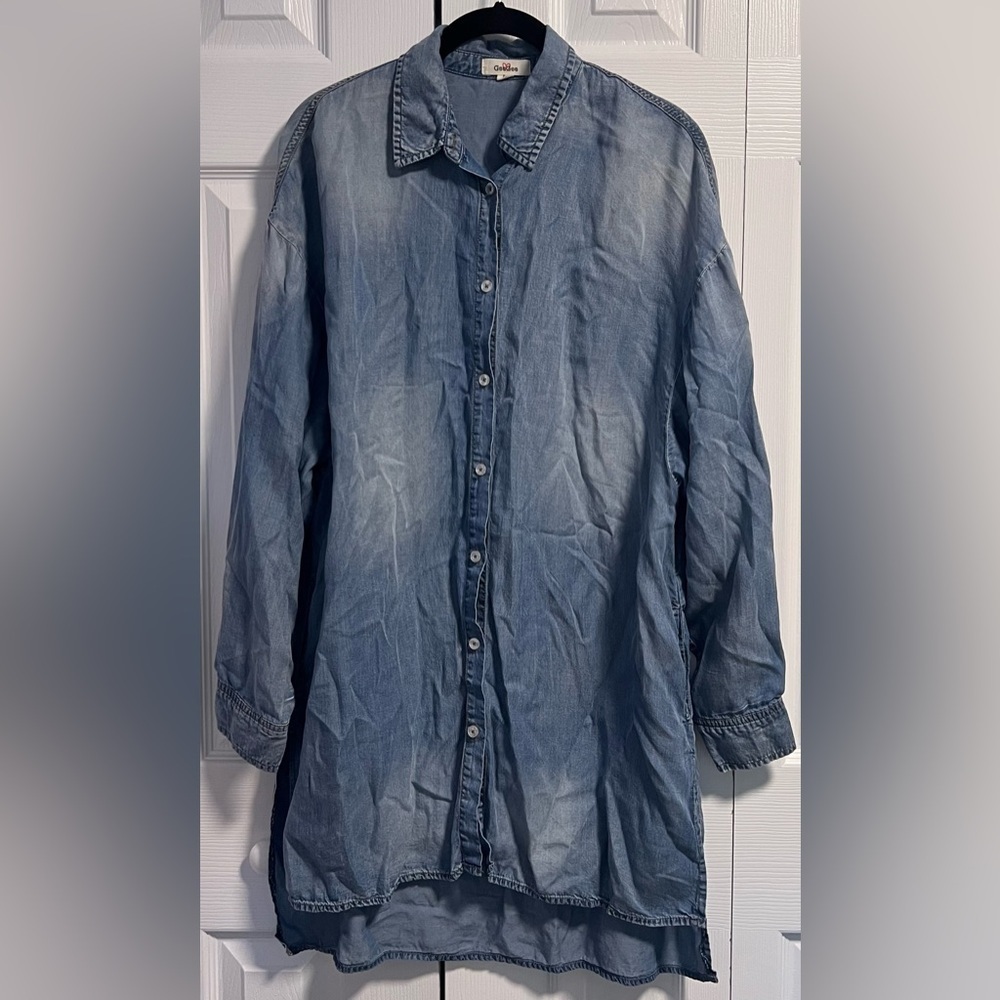 Women's GeeGee Distressed Denim Style Button Down Shirt Dress